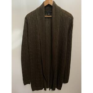 Ralph Lauren Black Label Linen Cable Knit Shawl Cardigan Sweater XL Green